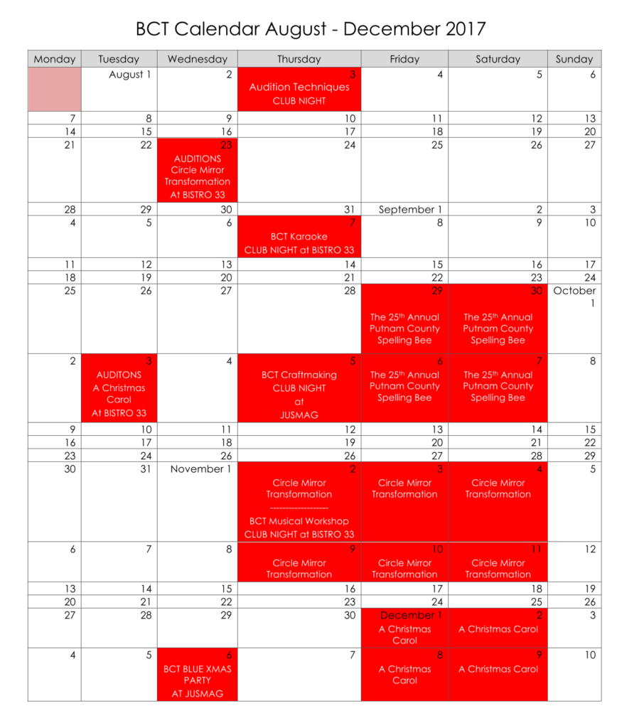 BCT Calendar 2017