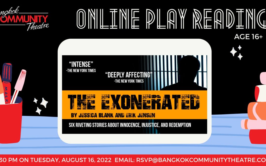 BCT’s August 16 Online Play Reading of The Exonerated
